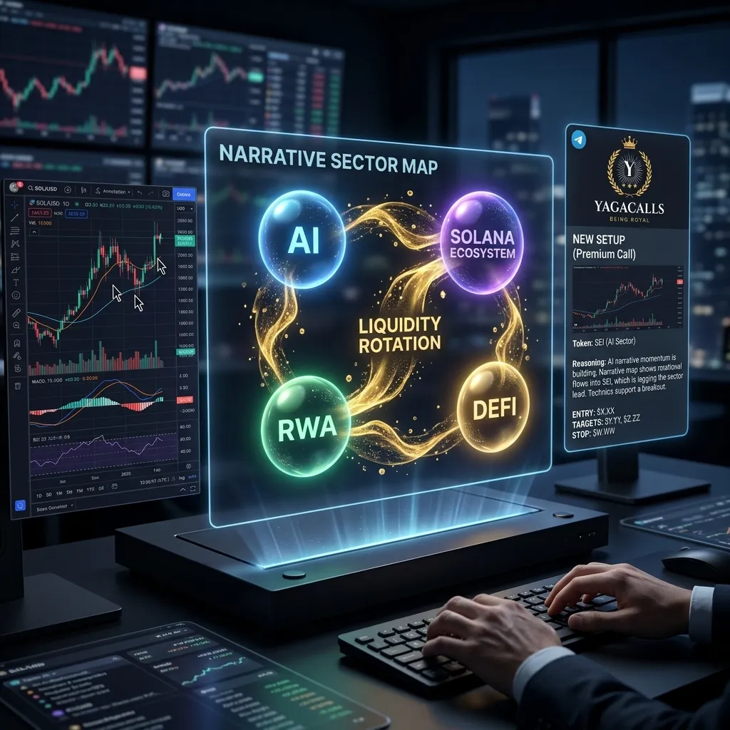 Yaga Calls narrative trading crypto signals with market sector rotation and Telegram signal context