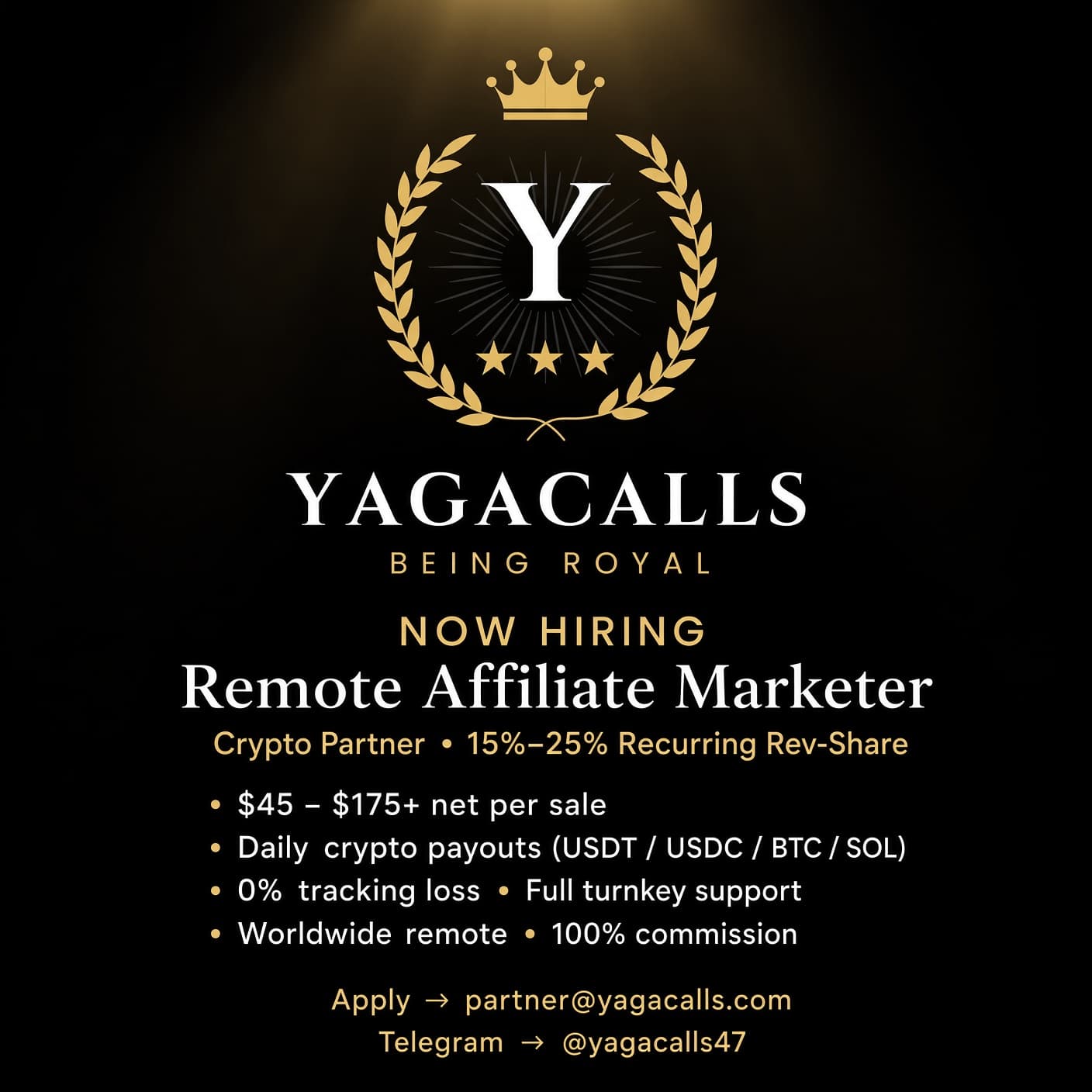 Remote Affiliate Marketer / Crypto Partner Job Opening Flyer